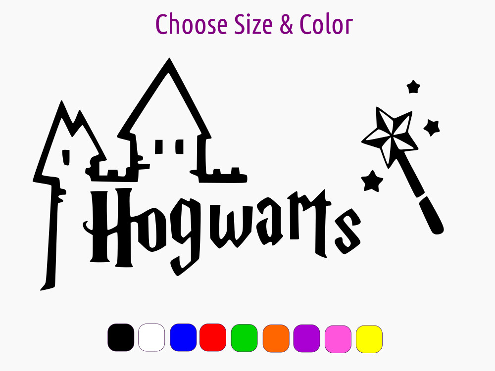 Hogwarts Castle and Wand Harry Potter Vinyl Window Decal CHOOSE SIZE COLOR