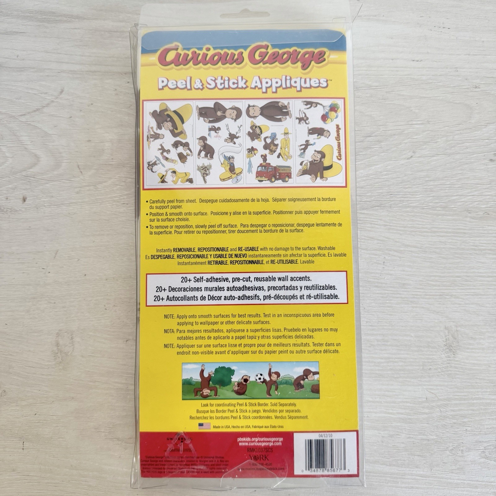 Curious George Monkey Room Mates Reusable Peel Stick Appliques Wall Accents NEW