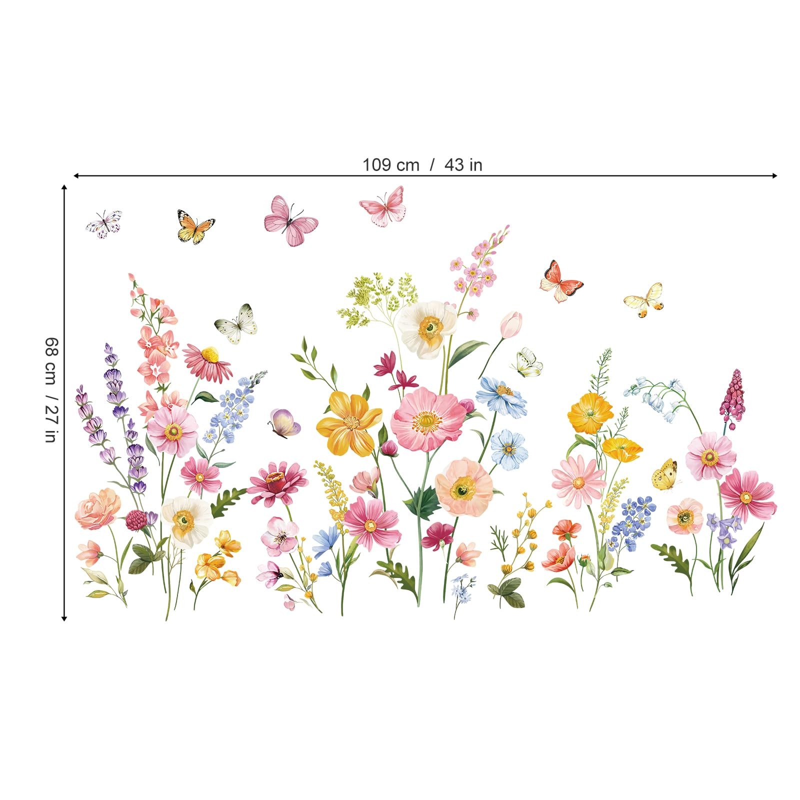 decalmile Flower Wall Decals Daisy Wildflower Grass Butterflies Multi Color
