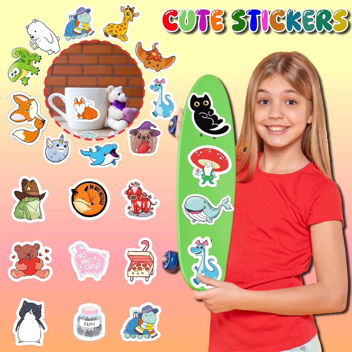 100 PCS Water Bottle Stickers for Kids Waterproof Cute Stickers for Water Bottle