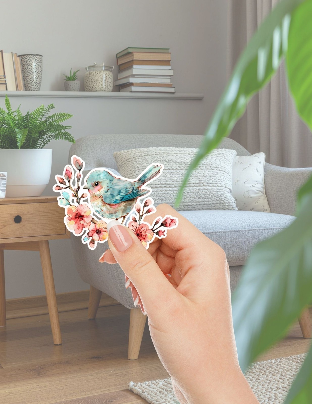 Blue Bird With Pink Flowers Die Cut Stickers Set Funny Sticker Laptop Sticker