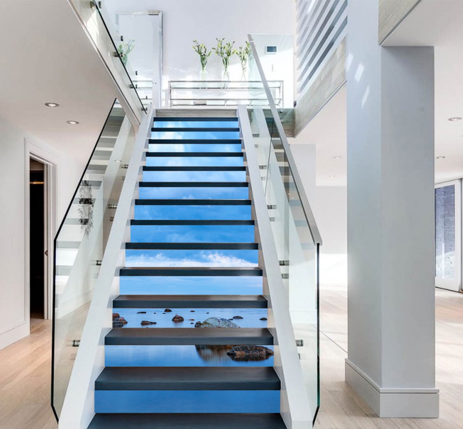 3D Blue Sky Sea AZ1217 Stair Risers Decoration Mural Vinyl Wallpaper Kay