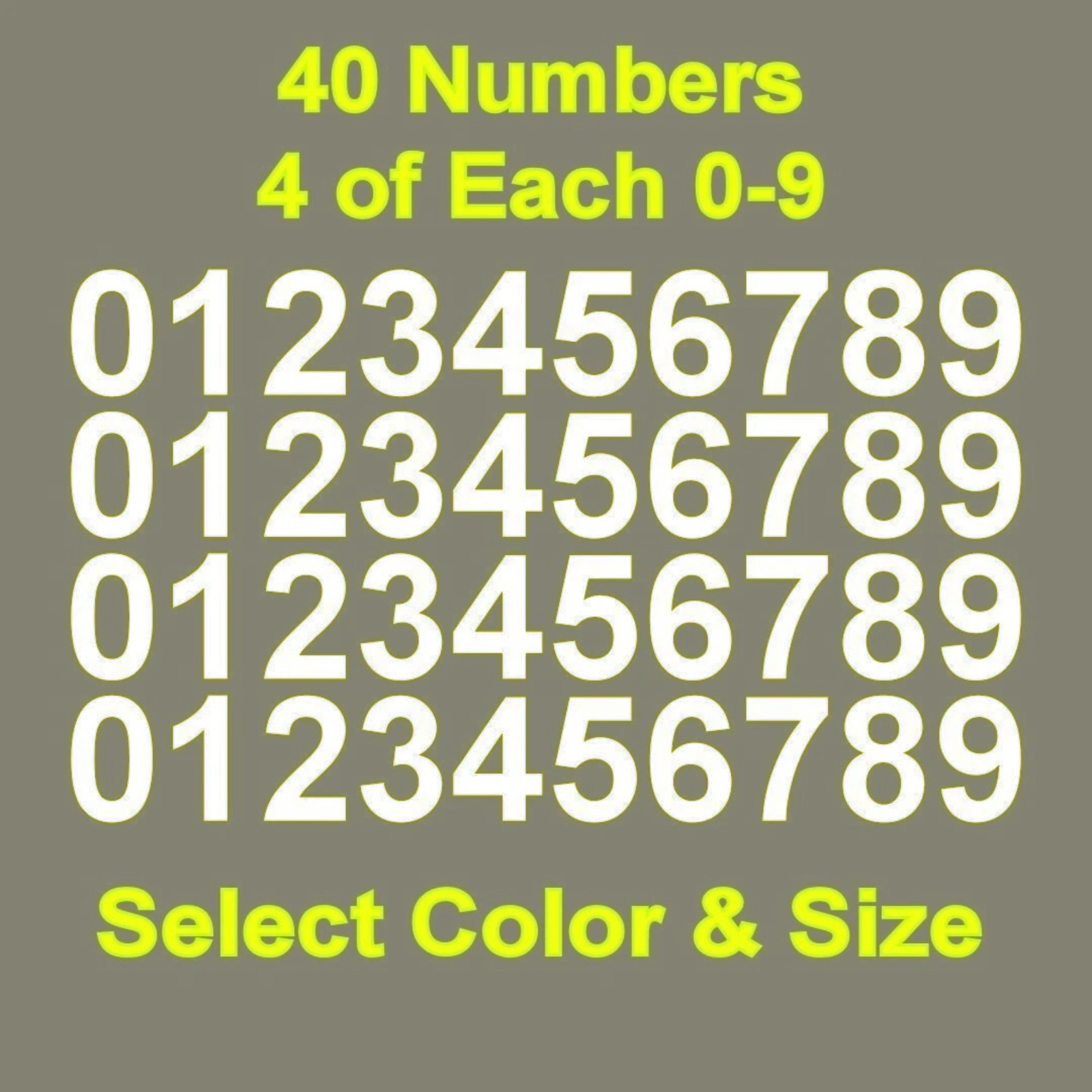 0-9 Numbers Vinyl Sticker Decals Set of 40 – Select Color & Size 1" to 4"