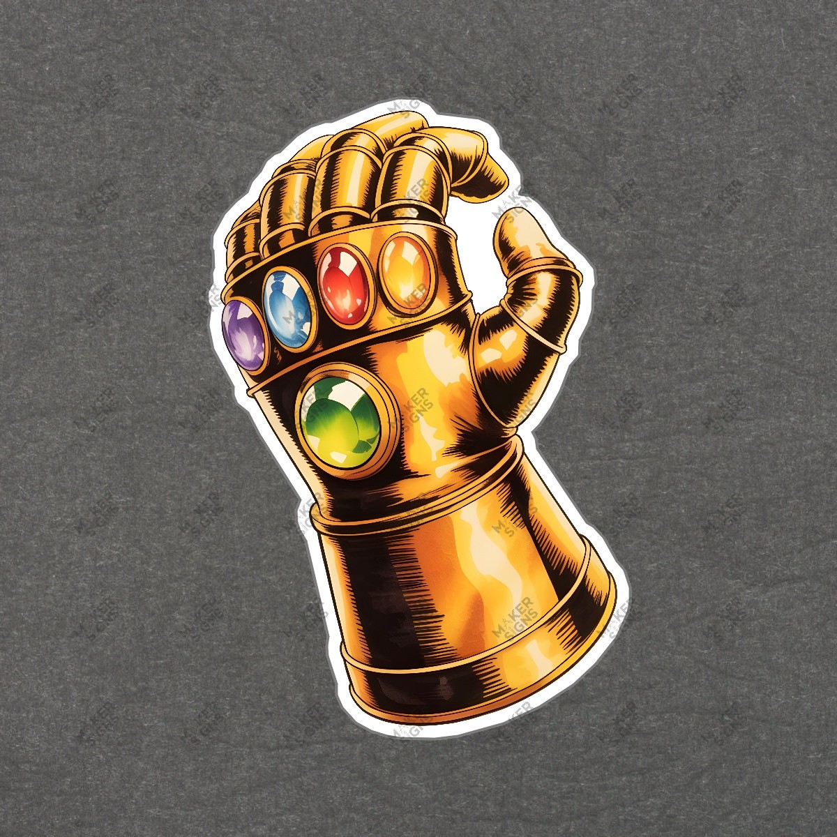 Marvel Inspired Golden Gauntlet Wall Art with Colorful Gemstones #7680