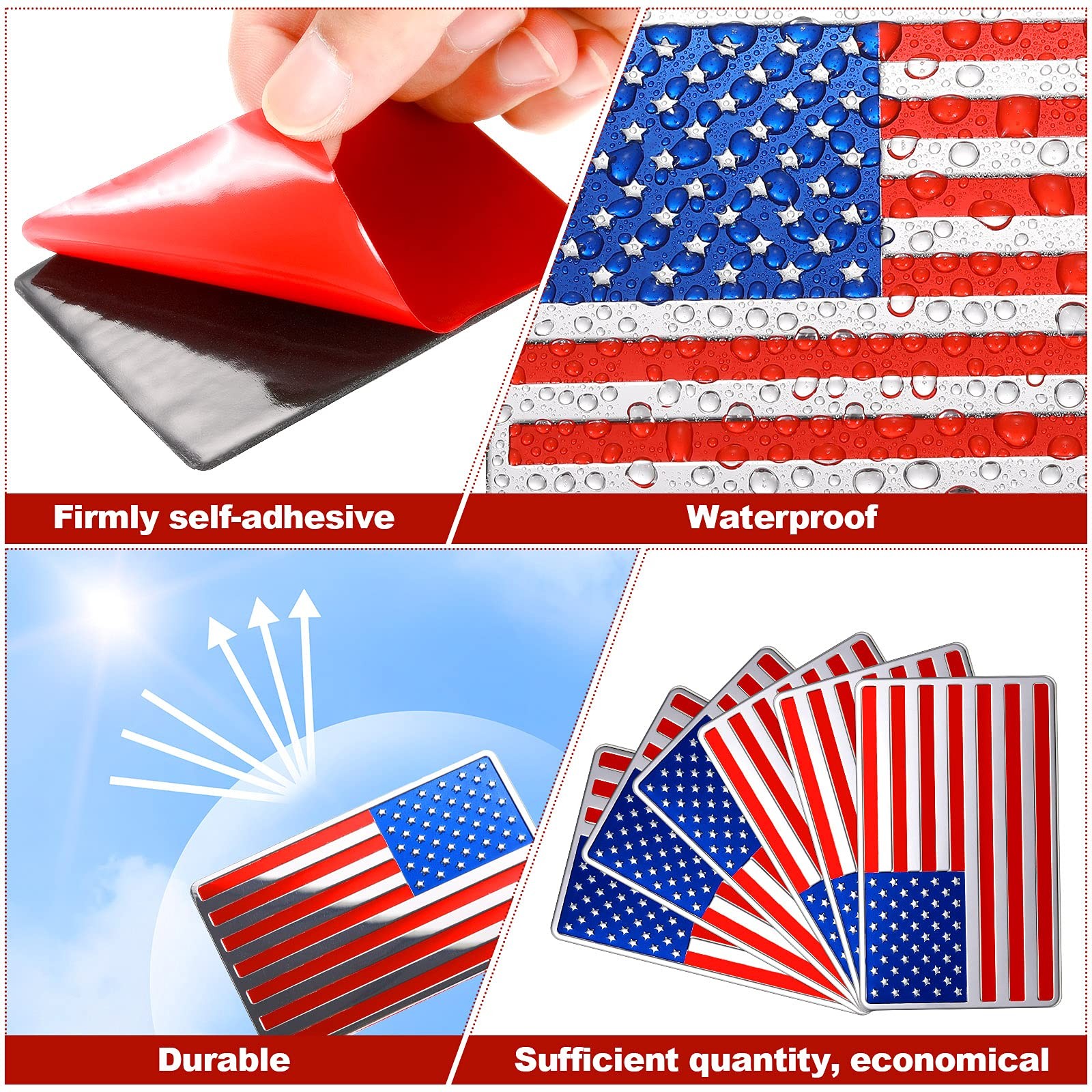 3D American Flag Car Decals 6 Pcs Aluminum Alloy Patriotic USA Emblem Sticker 3.