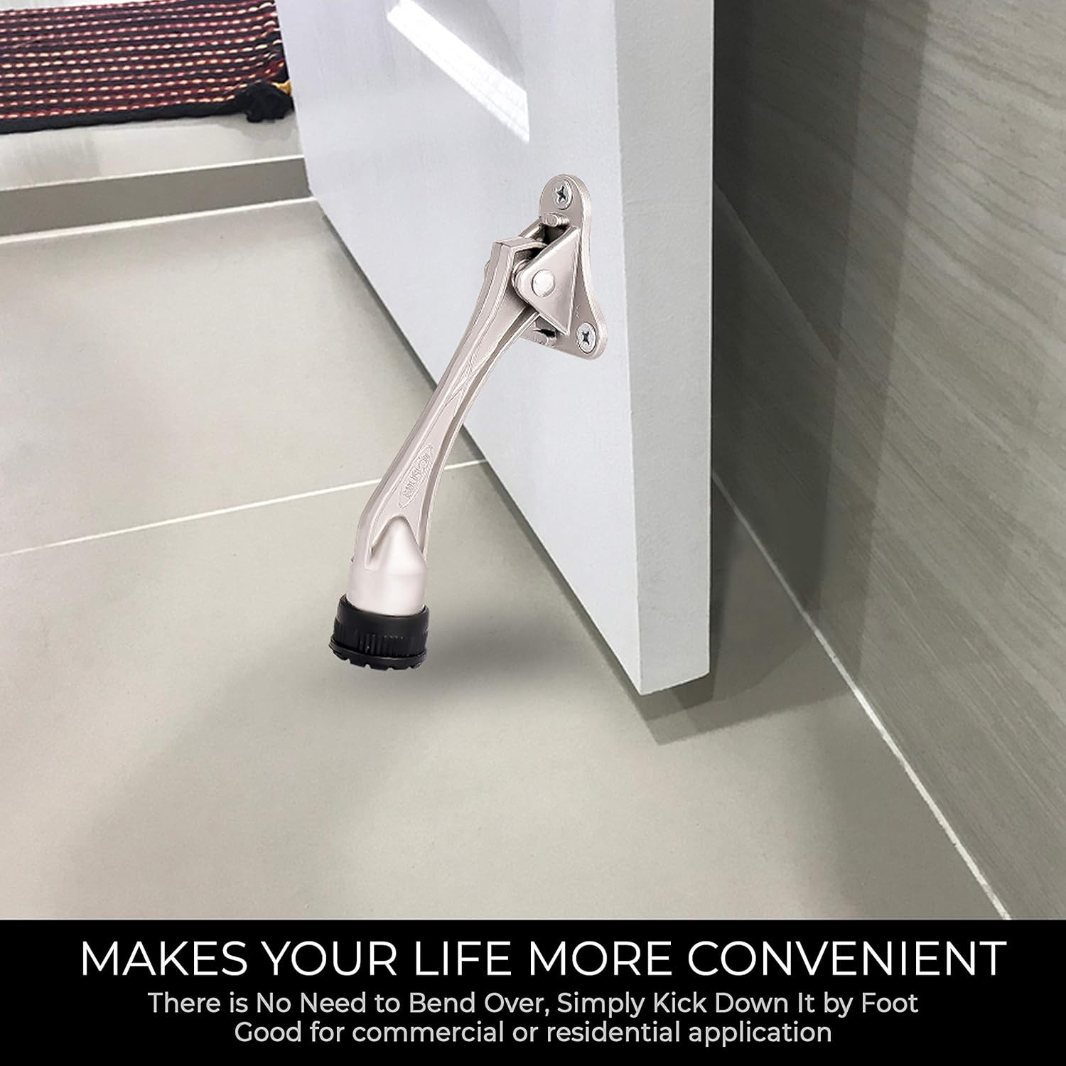 Kickdown Door Stopper,4-Inch Door Holder Kick Door Kickstand Rubber Foot (Satin