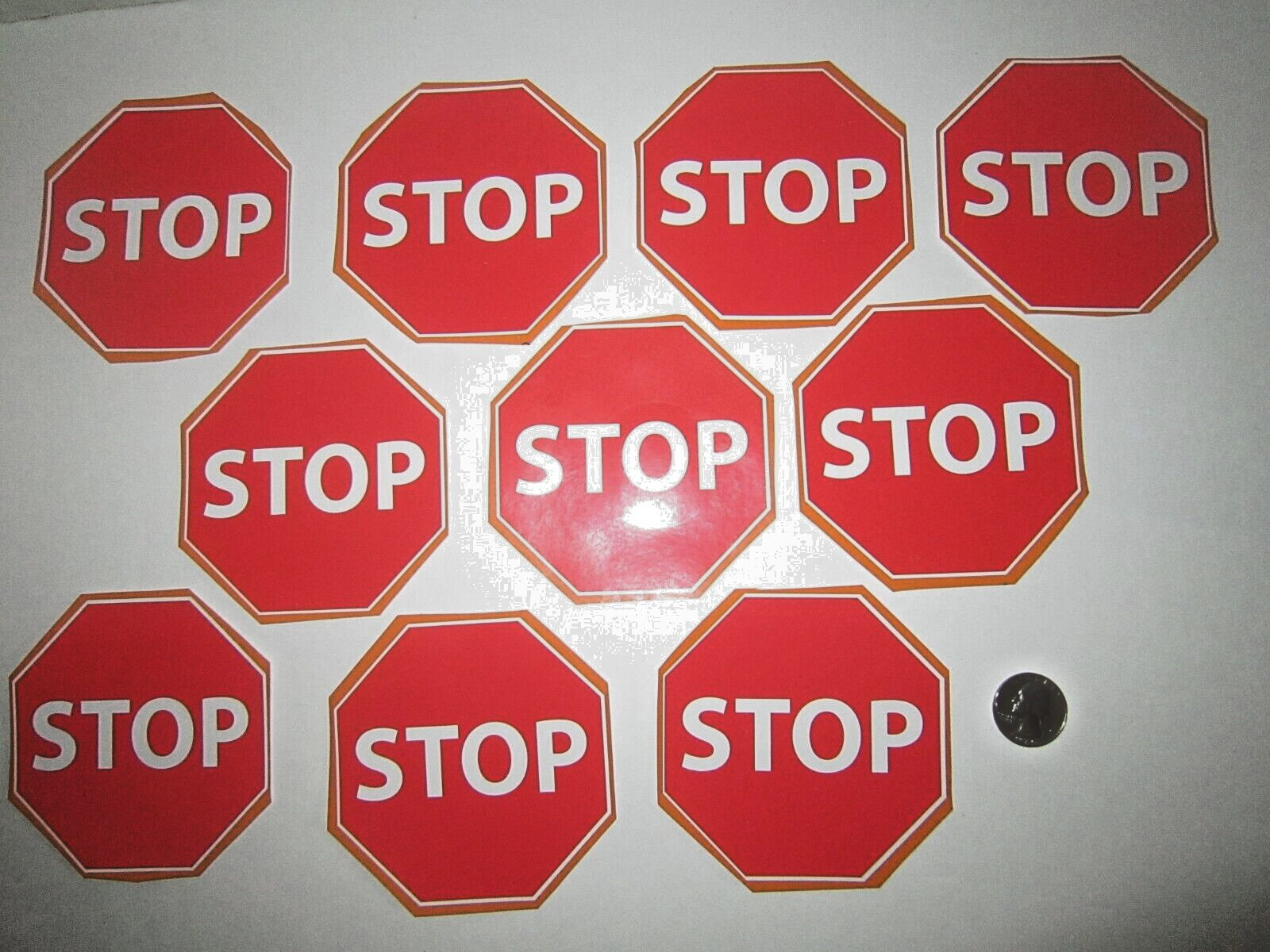Lot Of 10 Stop Sign Stickers, High Quality Vinyl Decals 3-3/4" Octagon Shape