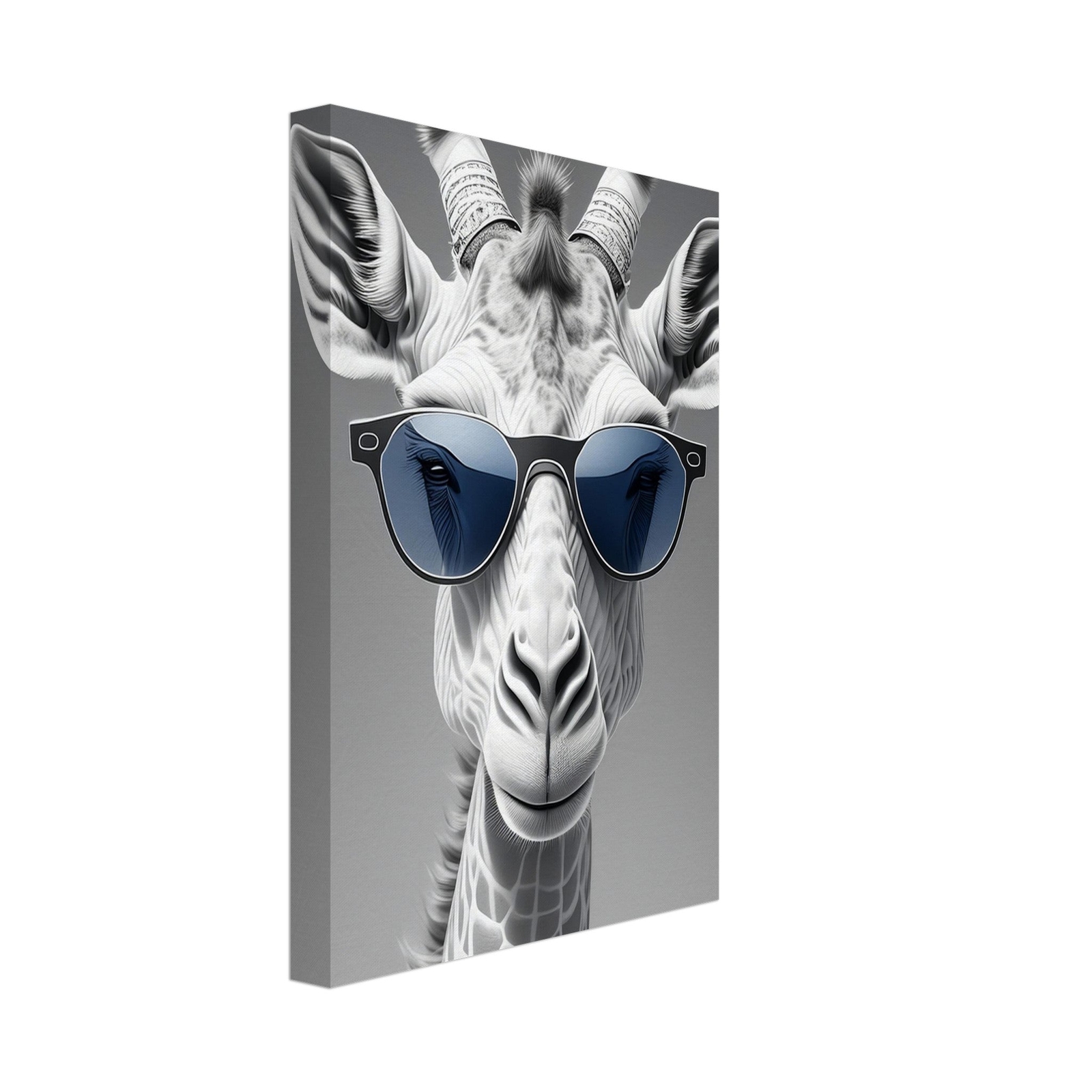 Giraffe with Sunglasses Canvas Art – Black and White Animal Wall Decor – Modern