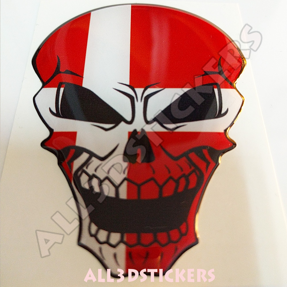 Sticker Flag Denmark Skull Adhesive Decal Resin Domed Car Moto Tablet 3D