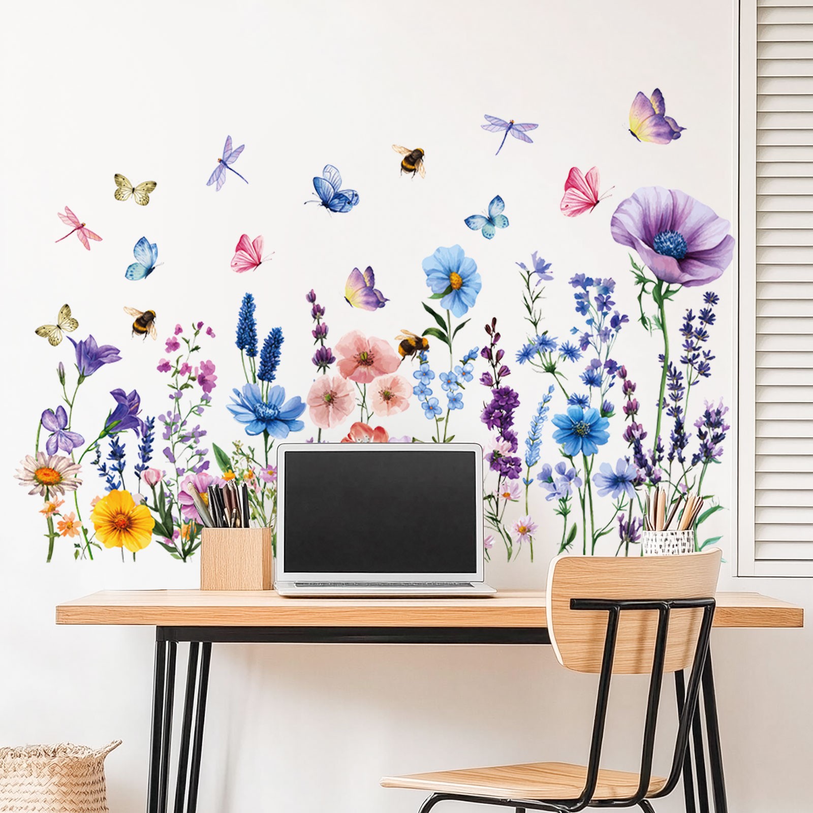 Colorful Dragonflies Floral Wall Decals Stickers Bedroom Living Room DIY Decor