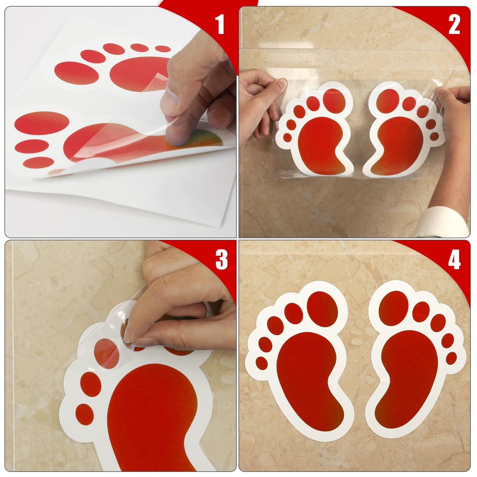 Red Footprint Stickers 4 × 6 Inches Vinyl Self Adhesive Kids Floor Decals W