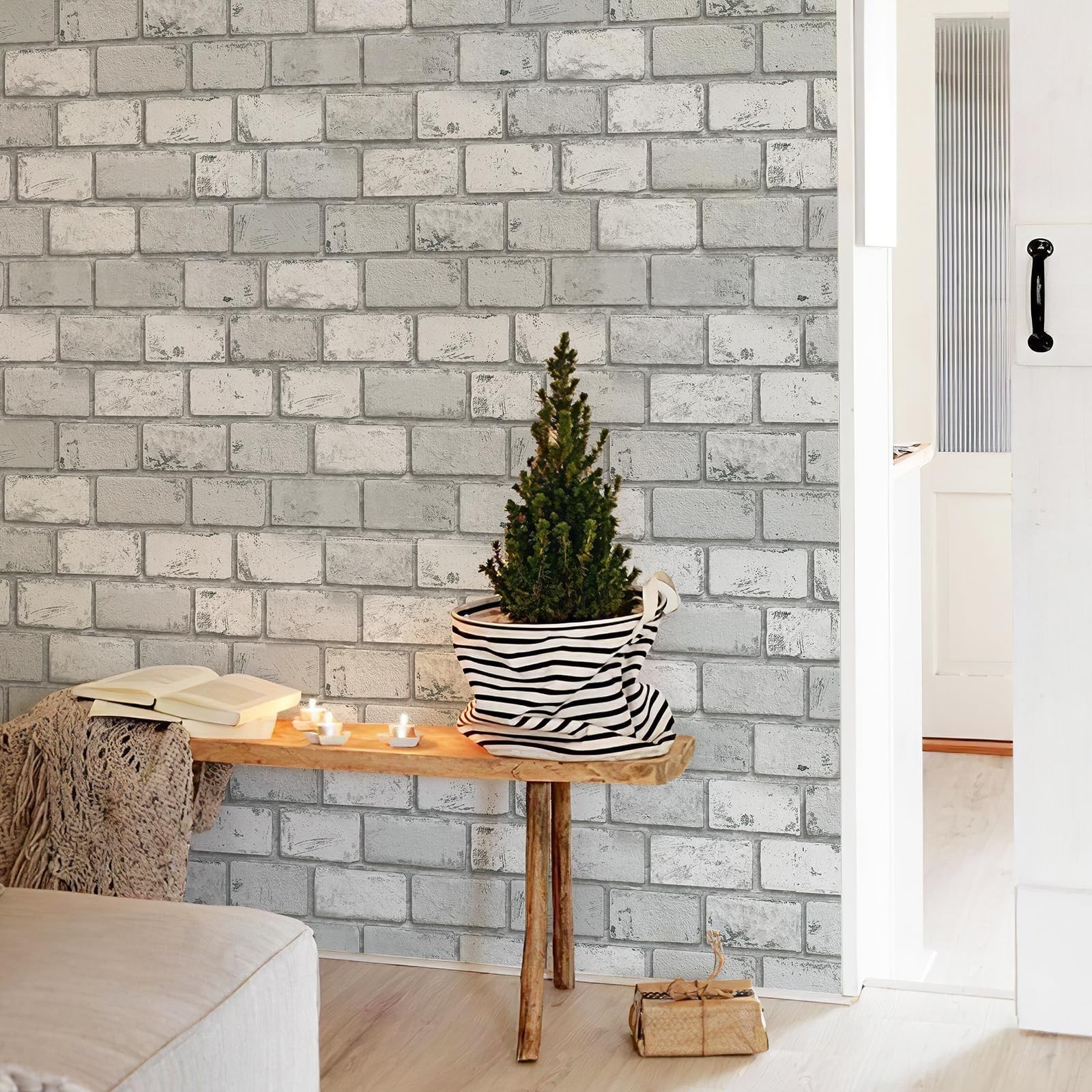 Brick Wallpaper Peel and Stick, Removable Vintage Grey Self Adhesive Stone Wa…