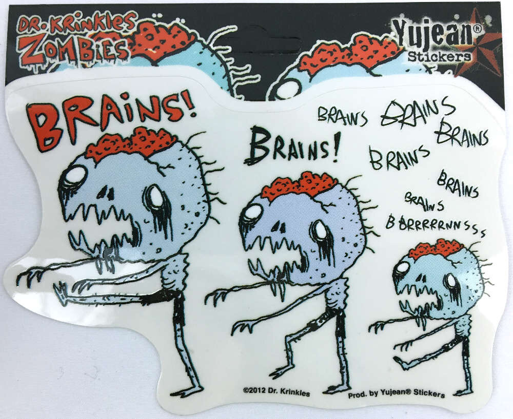 Zombie Family Brains Brains Brains Dr. Krinkles Die-Cut Decal Sticker New
