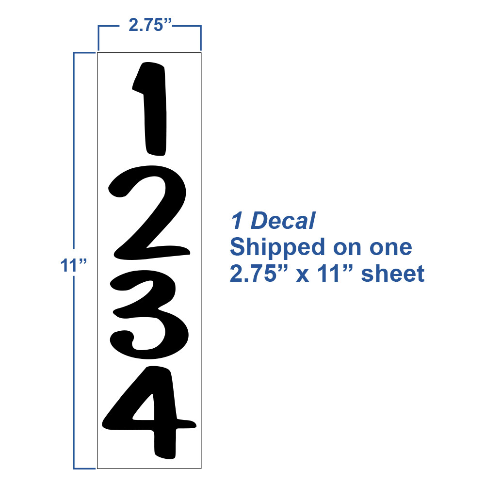 Address Numbers Decal, Custom 10.50" High Vertical – #1231-Single