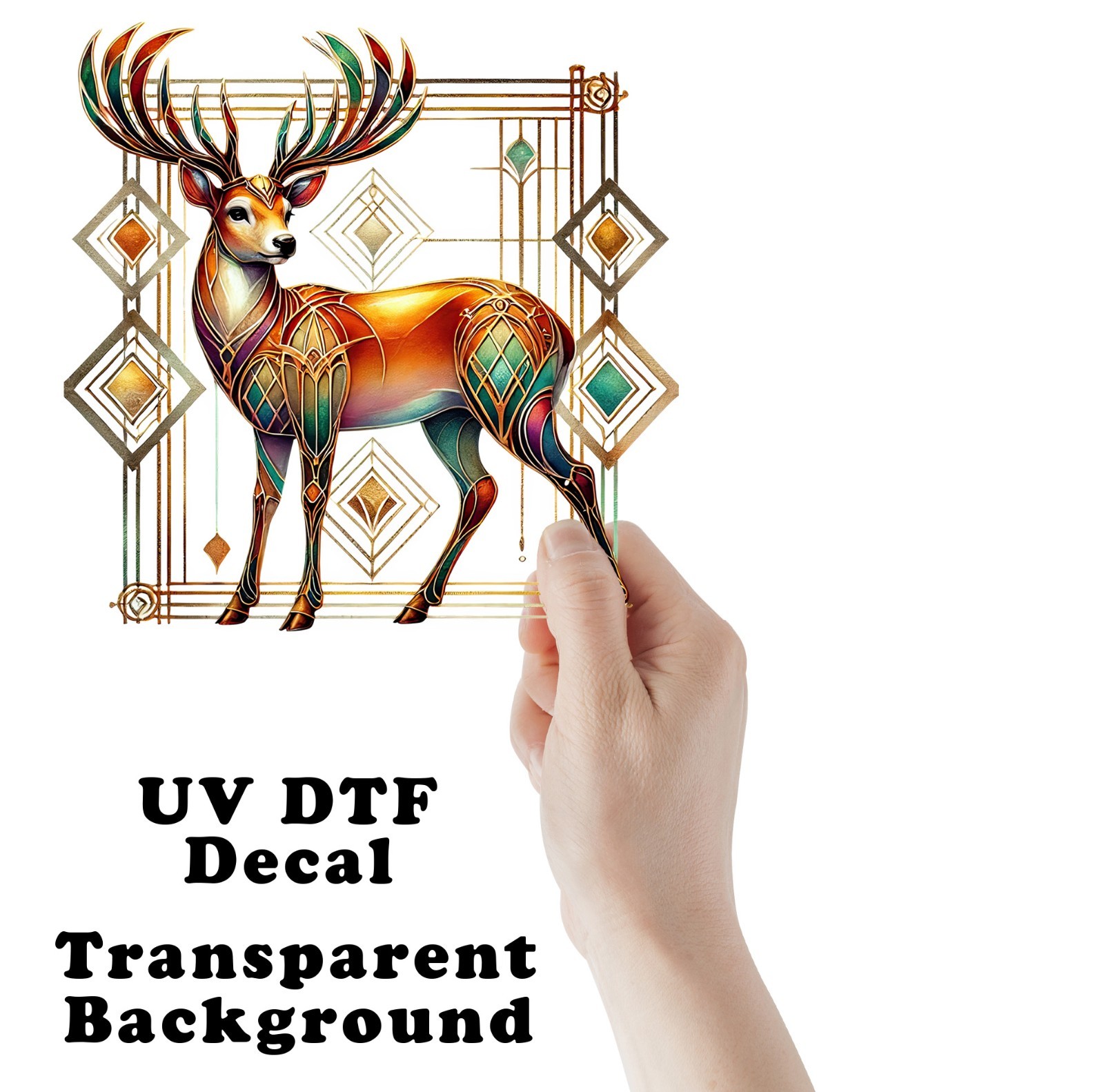 Art Deco Deer UV DTF Transparent Sticker / Decal