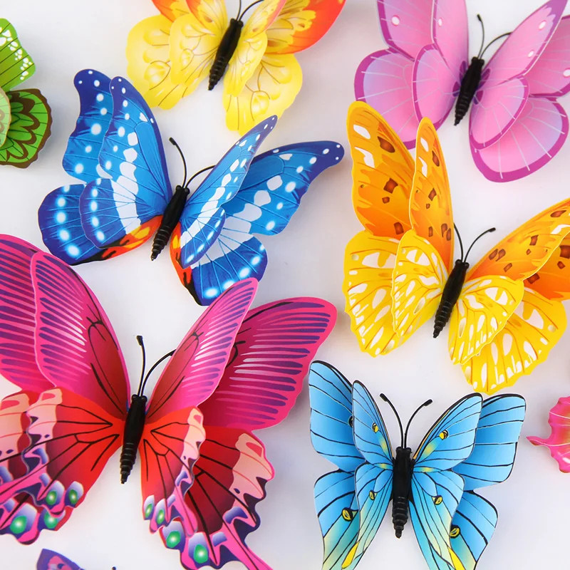12Pcs Mixed Color Double Layer Butterfly 3D Wall Sticker For Wedding Decoration