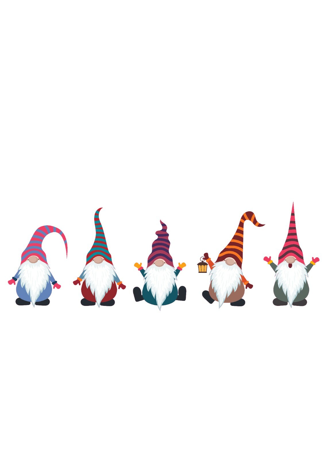 Multicolored Striped Hat Gnomes Design Vinyl Adhesive Home Art Wall Decal 7×20