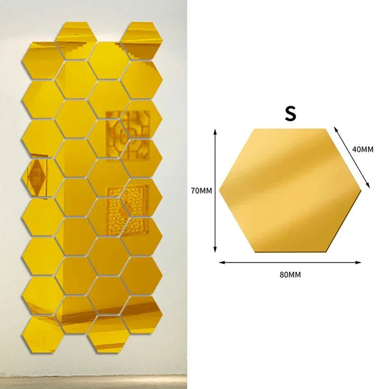 100/1pcs Hexagonal Acrylic Mirror Wall Sticker Mini Mirror Solid Paster