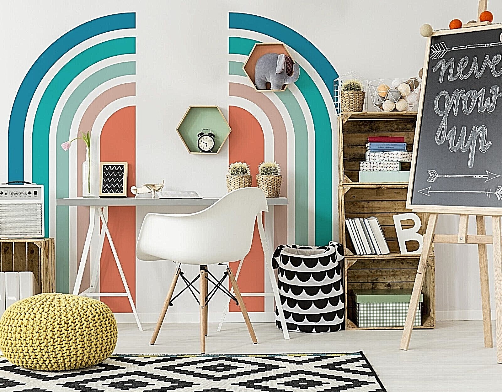 Colorful Elongated Half Rainbow Wall Decals, Stickers, Wall Art Decoration 527