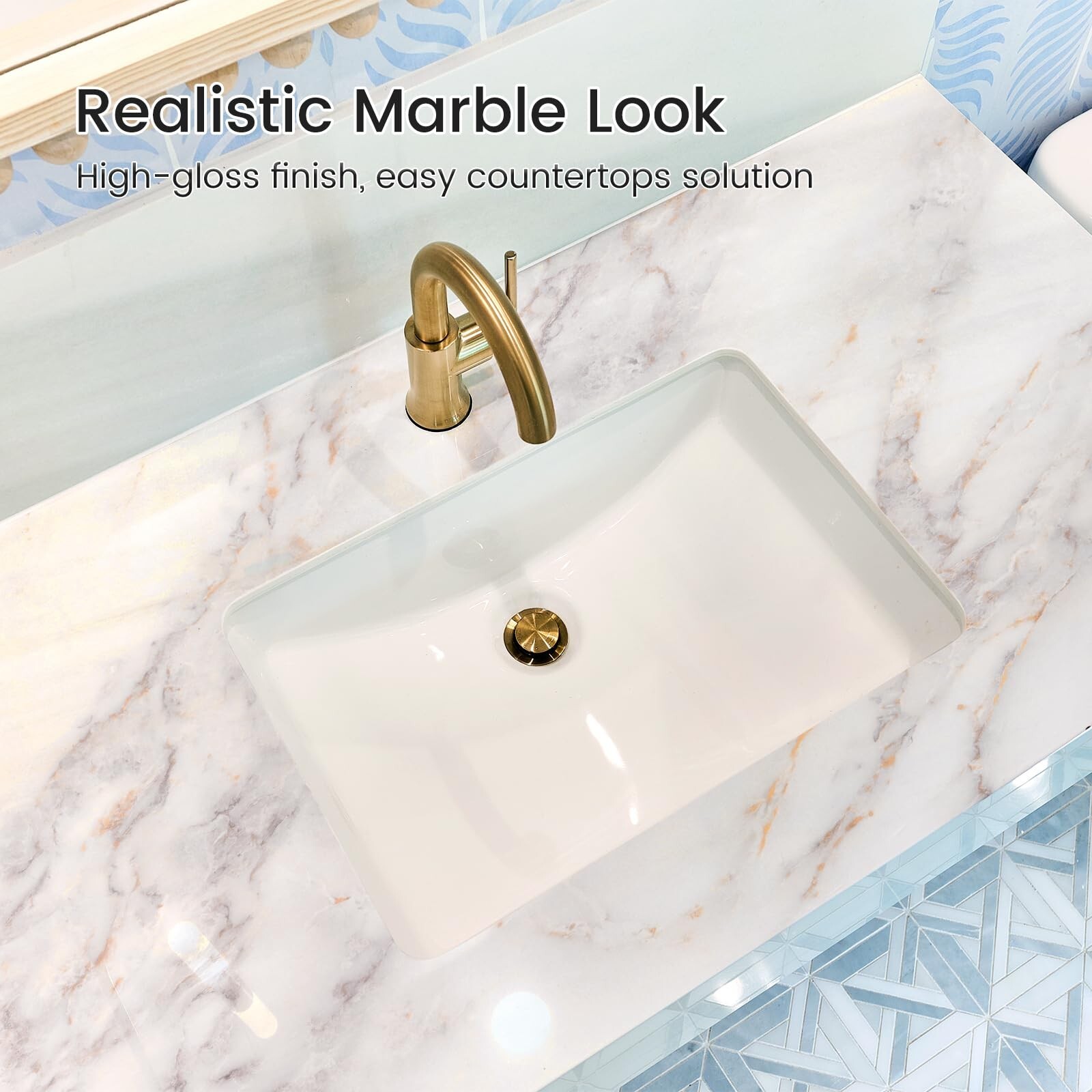 rabbitgoo Glossy Marble Contact Paper Peel and Stick Wallpaper 17.5" X 78.7" …