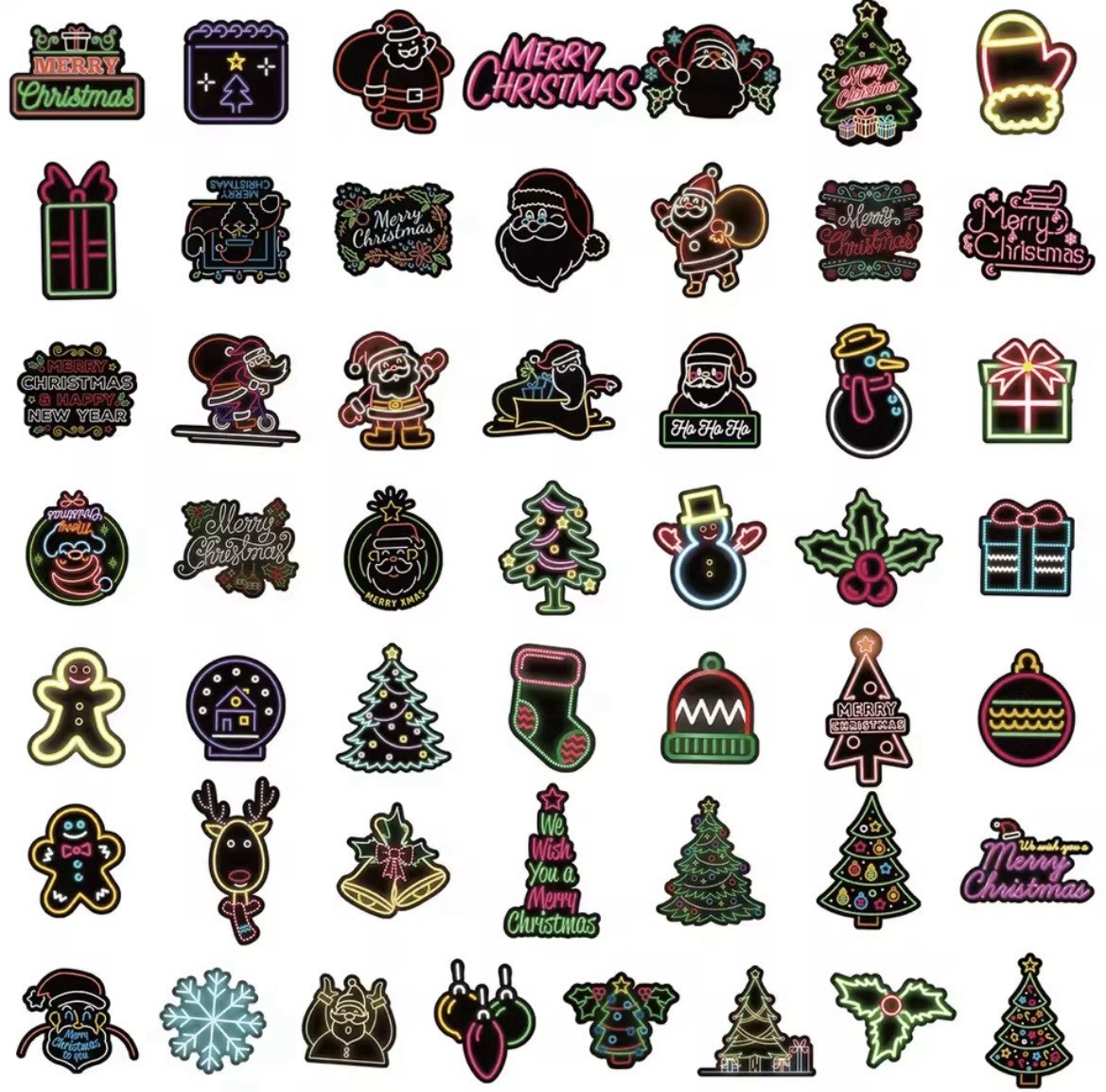 Neon Christmas Style Stickers 50pk Mixed Merry Christmas Themed FREE SHIPPING