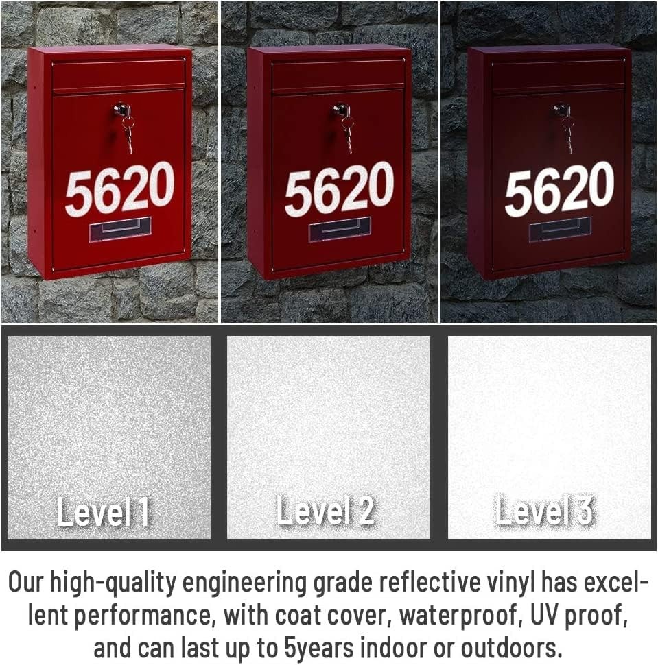 Reflective Vinyl Mailbox Number Decals – Waterproof & Self-Adhesive, 3" & 4"