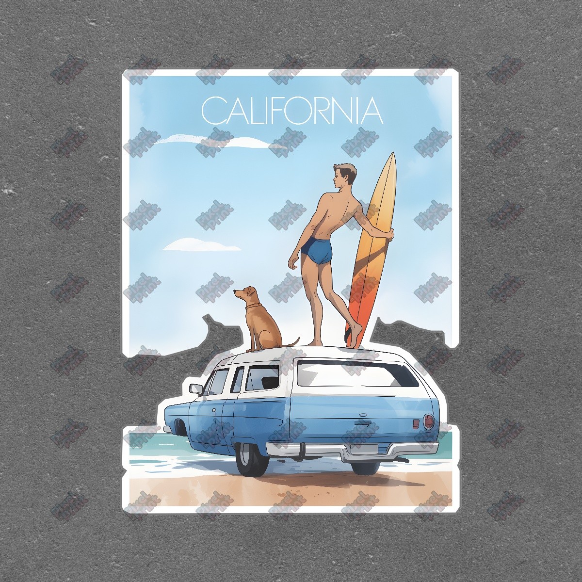 Retro California Beach Scene Sign Surf Culture Decor Classic Blue #8678
