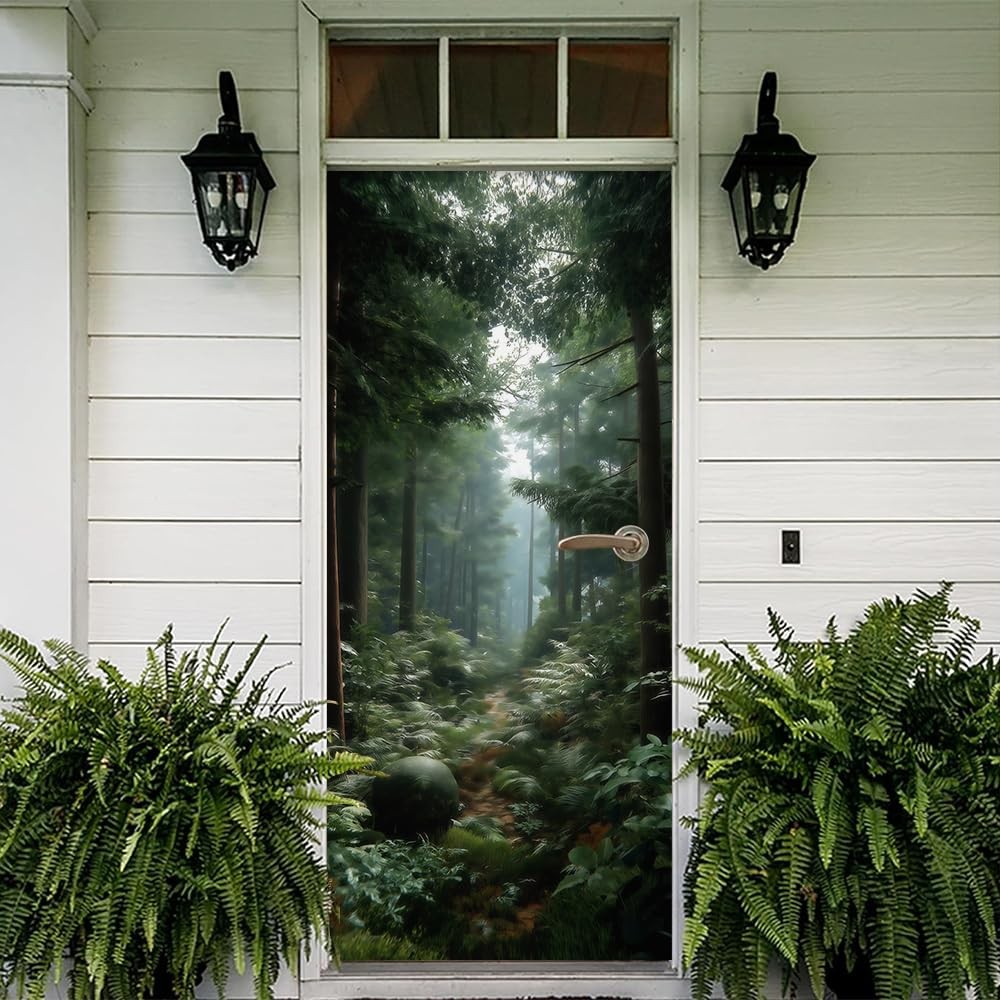 Tropical Forest Tree Leaf Pathway Landscape Nature Peel and Stick Door Sticke…
