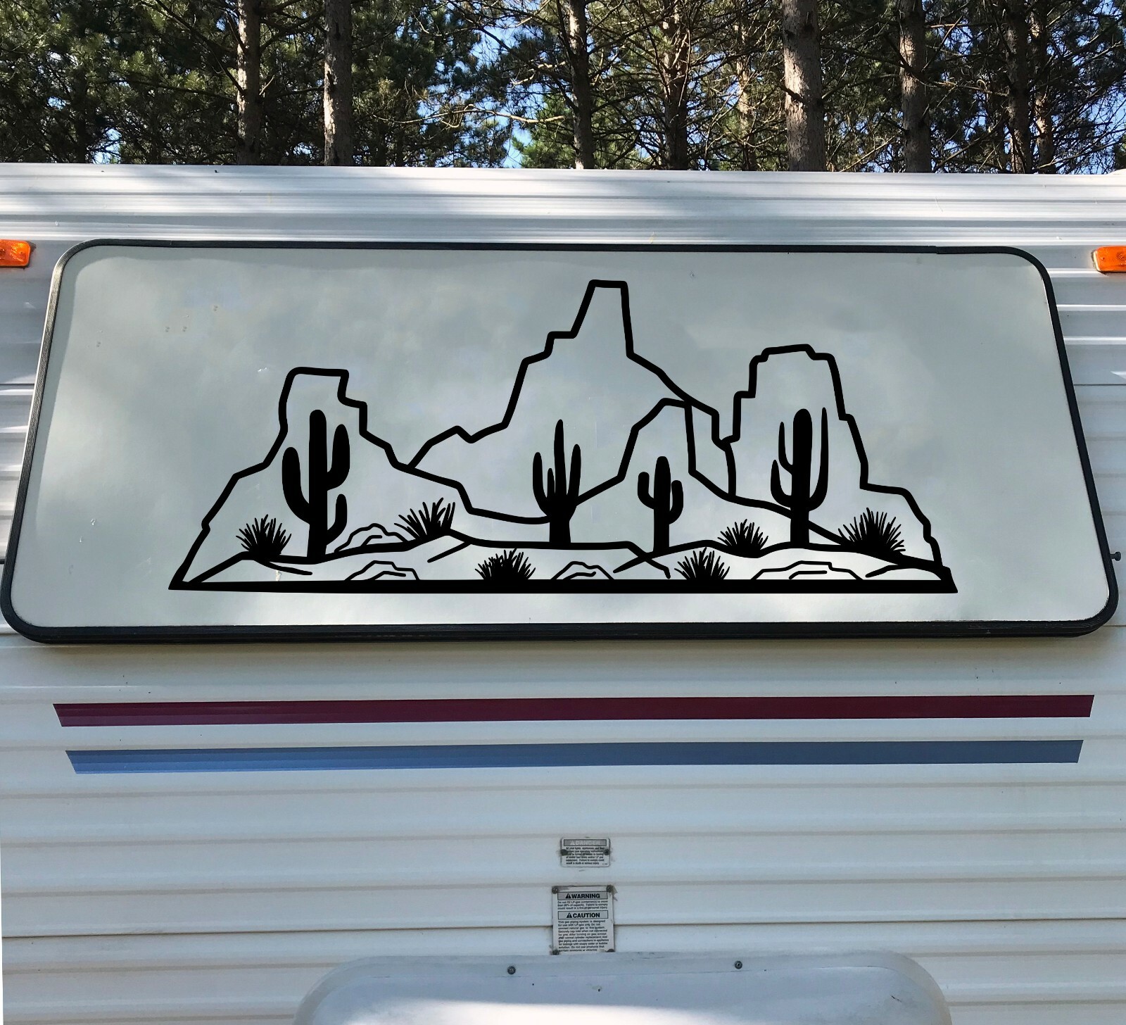 Desert Cactus Mountain Scene V1 Vinyl Decal – RV Camper Graphics Travel Trailer