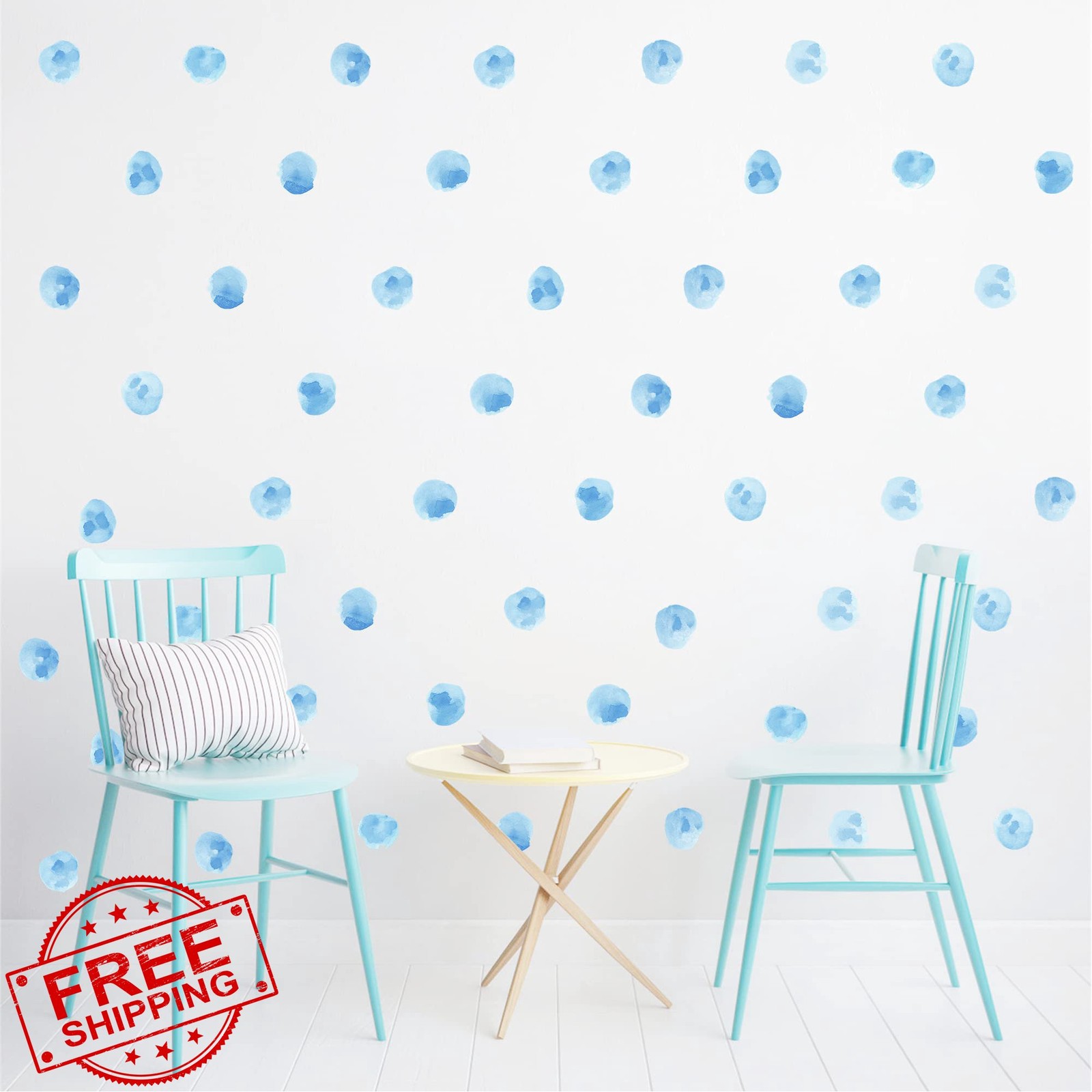 RoyoLam 72pk Sky Blue Polka Dot Wall Decals Nursery Watercolor Kids