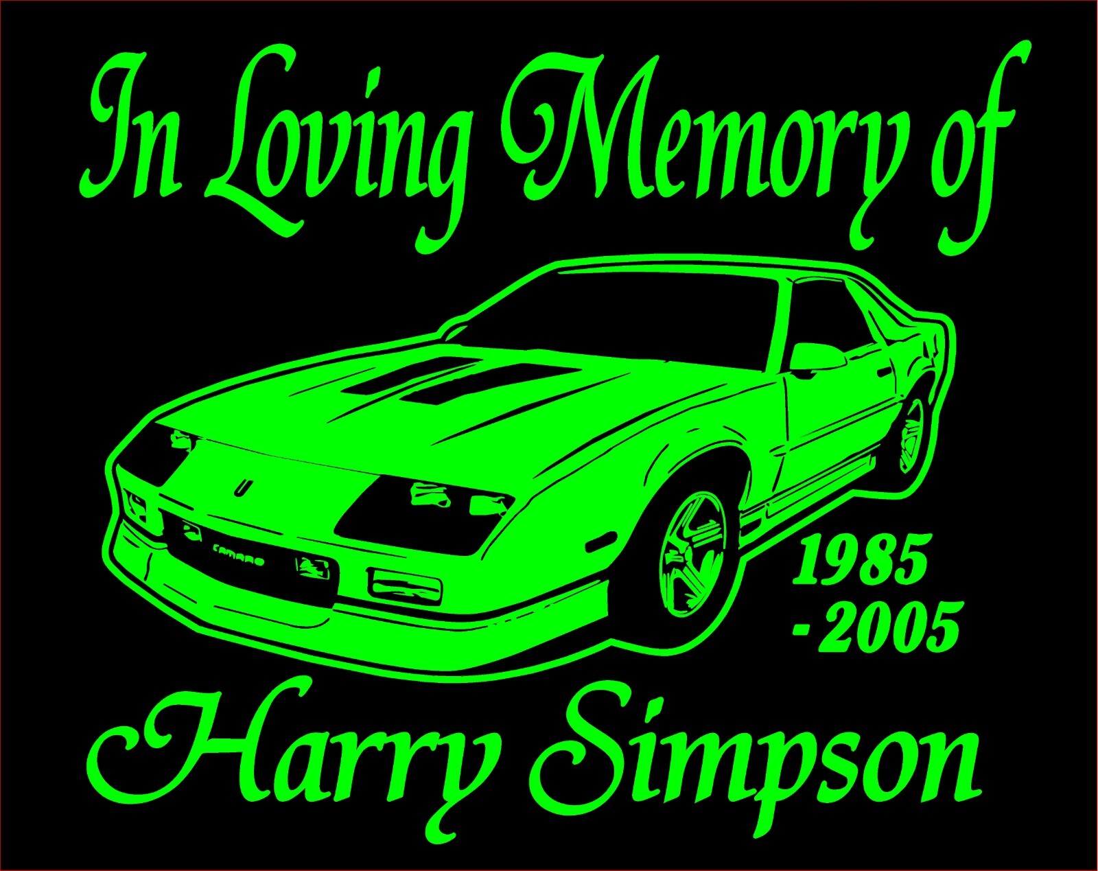 In Loving Memory Decal Camaro Car Hot rod custom name date vinyl sticker