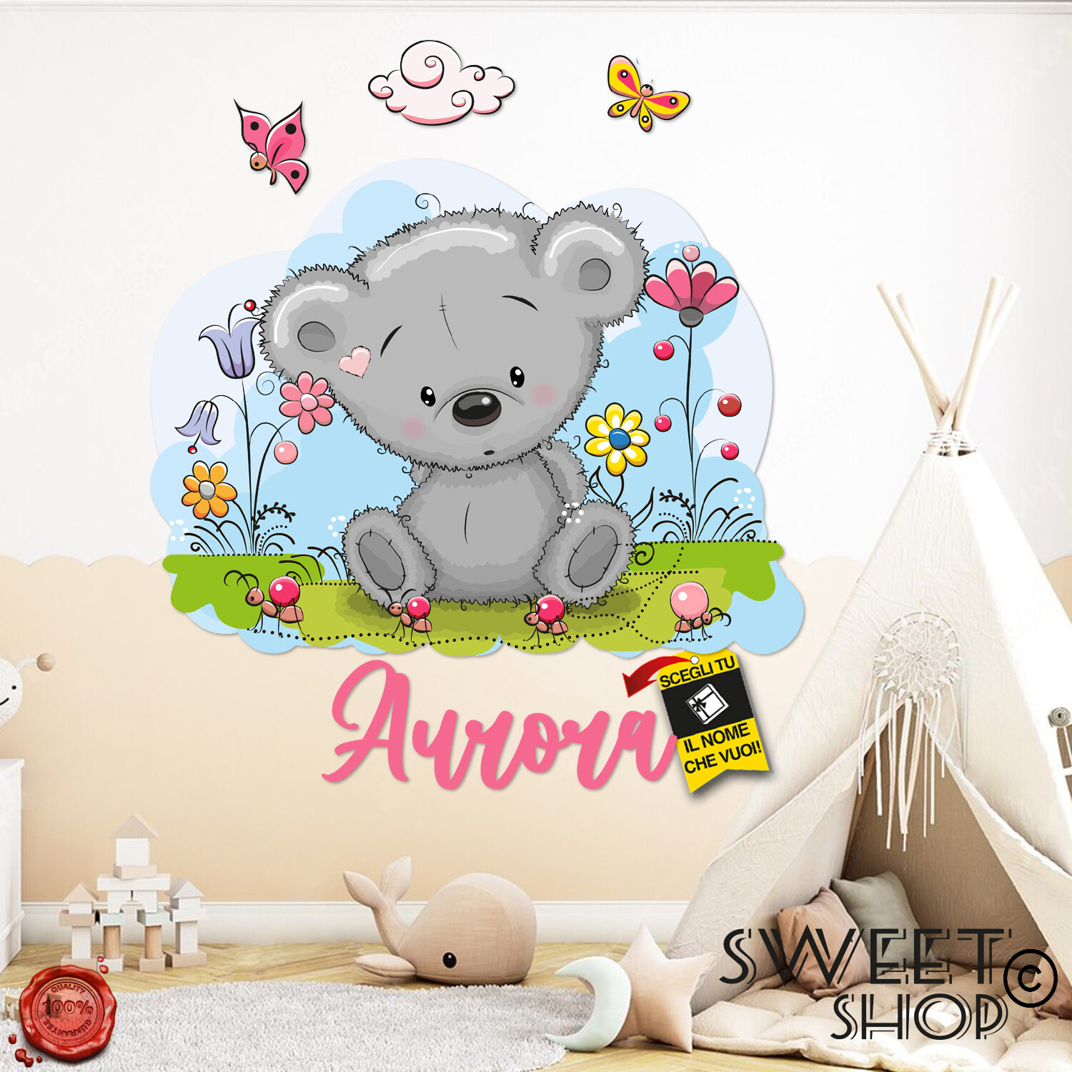 Custom Wall Sticker Girl Wall Sticker BEAR DECORUM GIFT IDEA