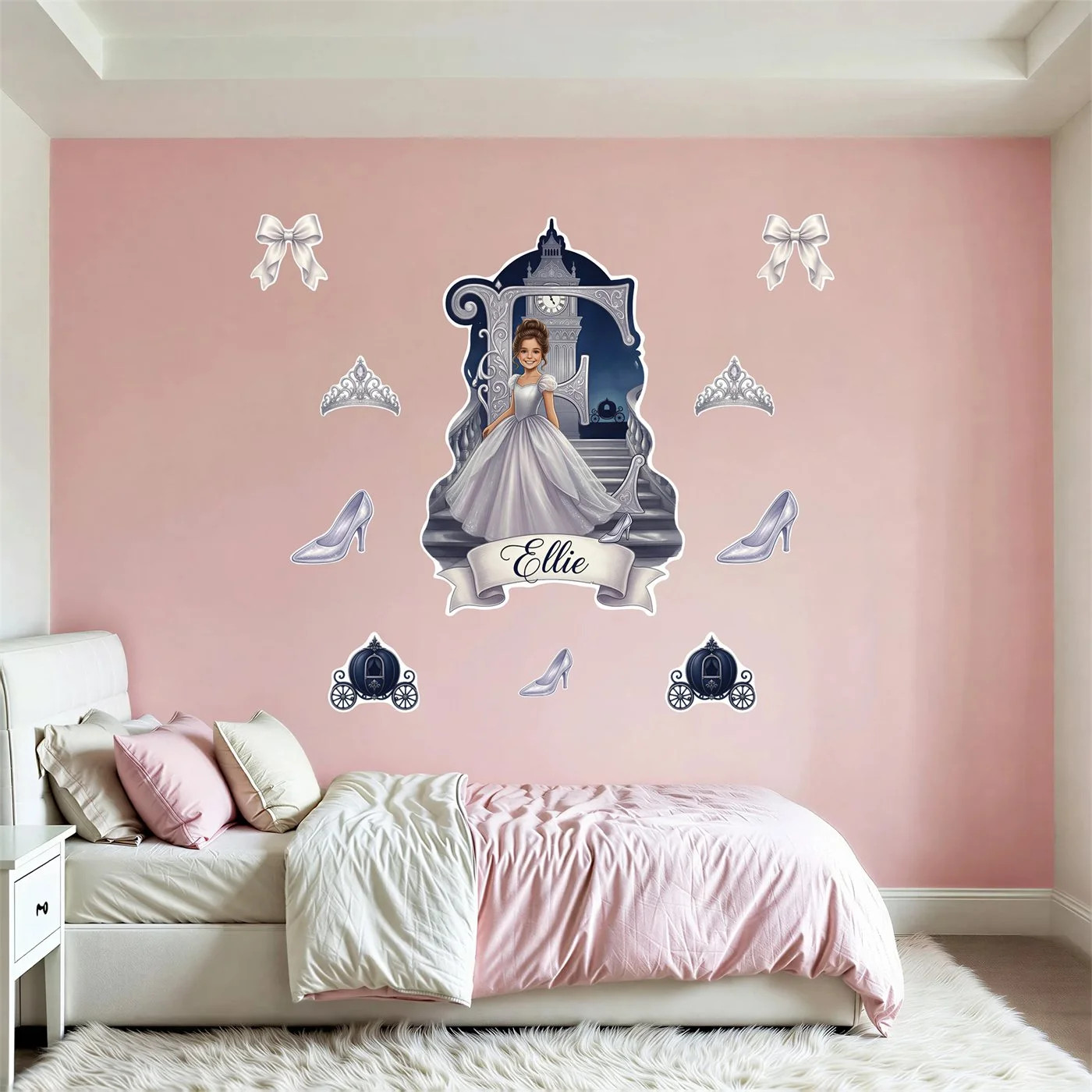 Personalized Princess Wall Decal Set Custom Girl Photo Name 10 Pc Sunset Oasis