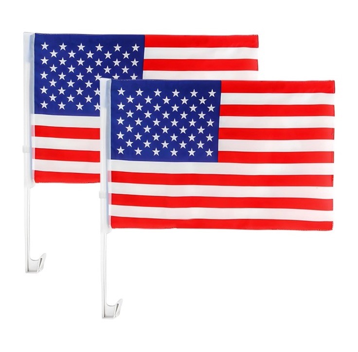 2 Pack 16X10 Inch American Car Flags with Window Clip Vehicle Window Mount Flag
