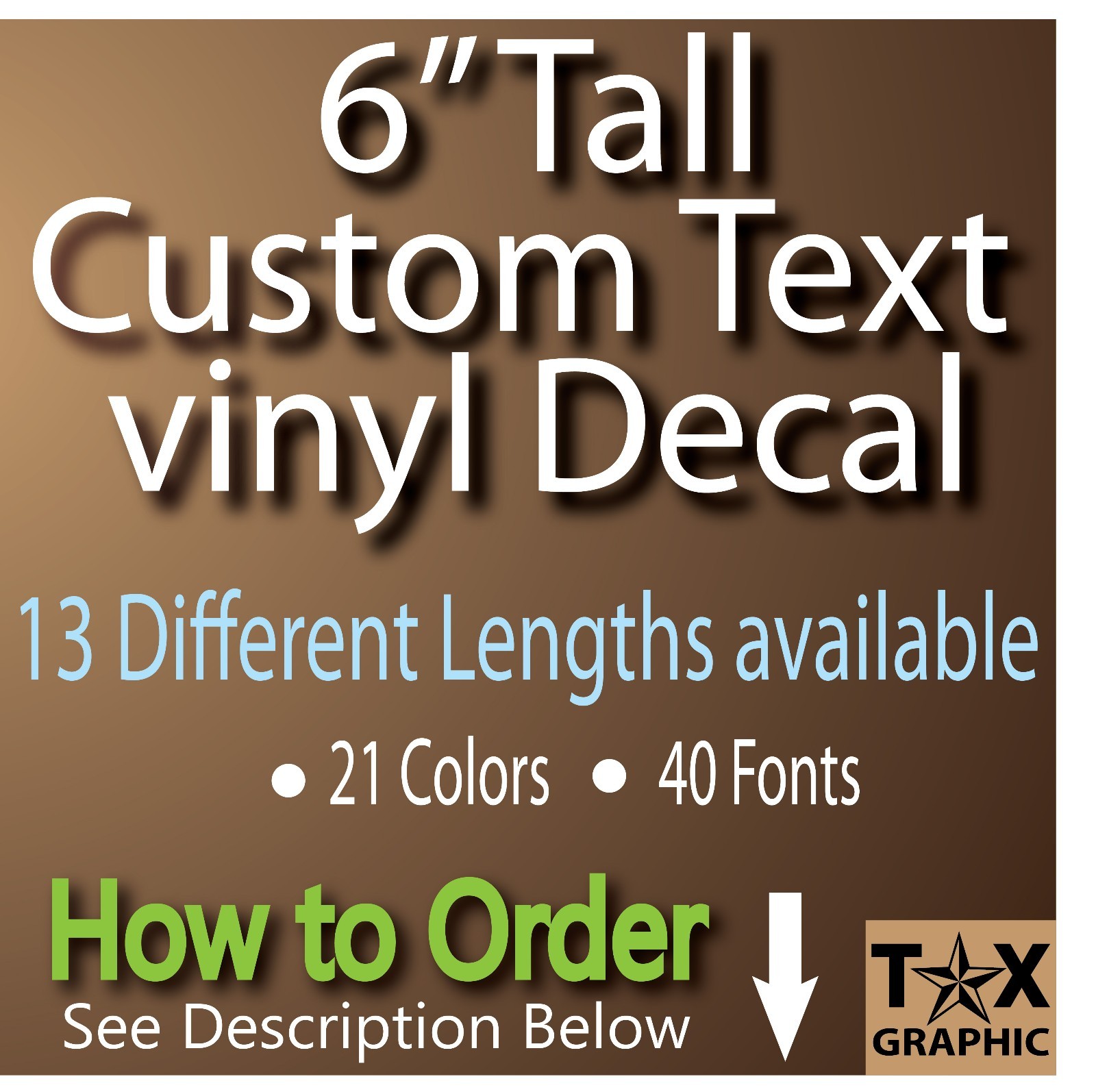 6" TALL CUSTOM Vinyl Lettering Decal Personalized Sticker Window Wall Text Name