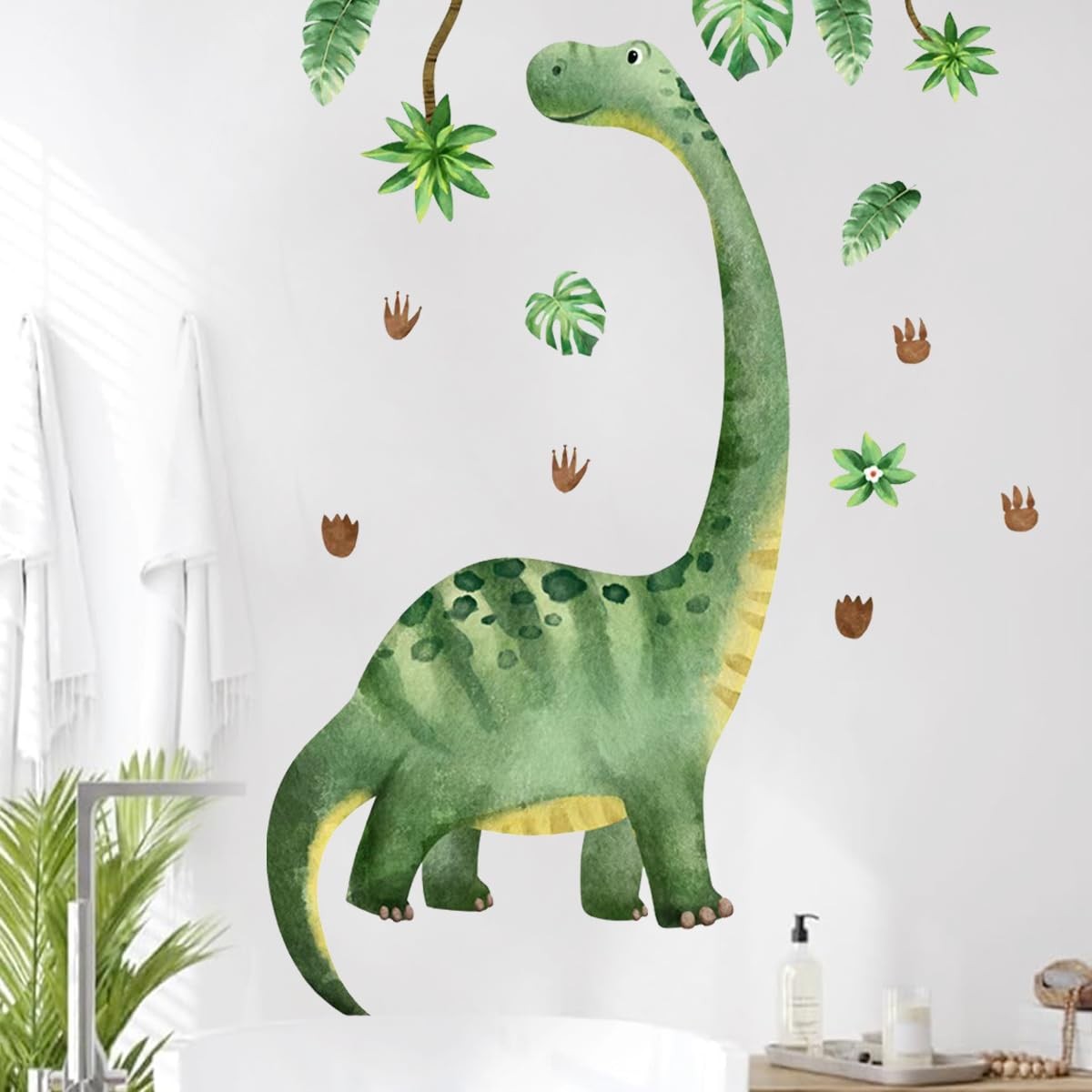Large Dinosaur Wall Decals for Boys Bedroom Dino Footprint Neutral Wall Stick…