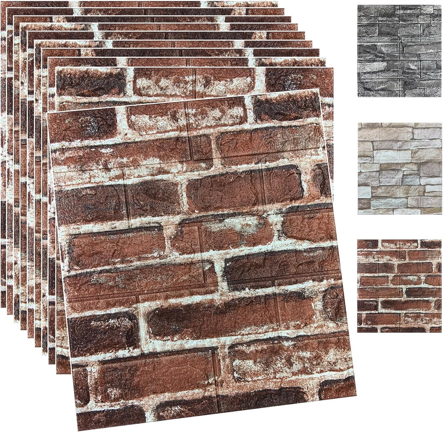 Red 3D Brick Wall Paneling – Pack of 20, Self-Adhesive/-