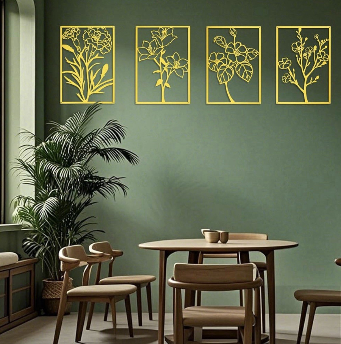 ZNZAPO 4 Pcs Large Gold Metal Flower Wall Art, (15.7 × 22.5”)
