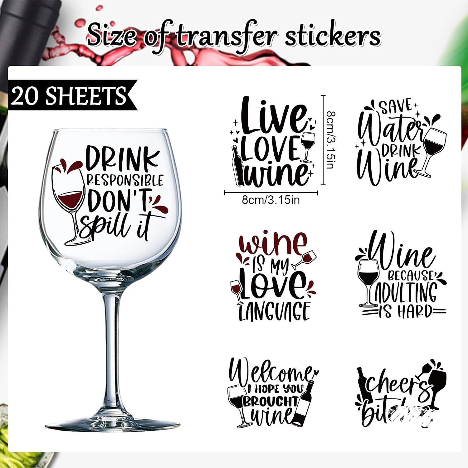 20 Sheets Funny Quotes UV DTF Cup Wrap Cold UV DTF Transfer Stickers | Wine Rub