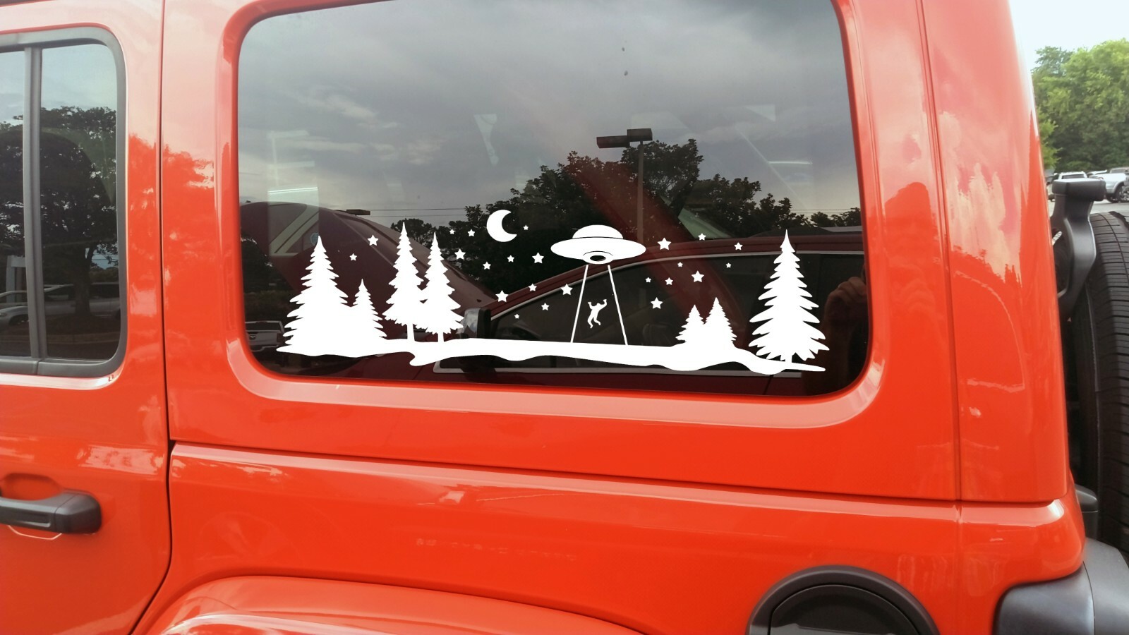 UFO Forest Moon Scene Vinyl Decal V1 – RV Graphics Stars Alien Abduction Die Cut
