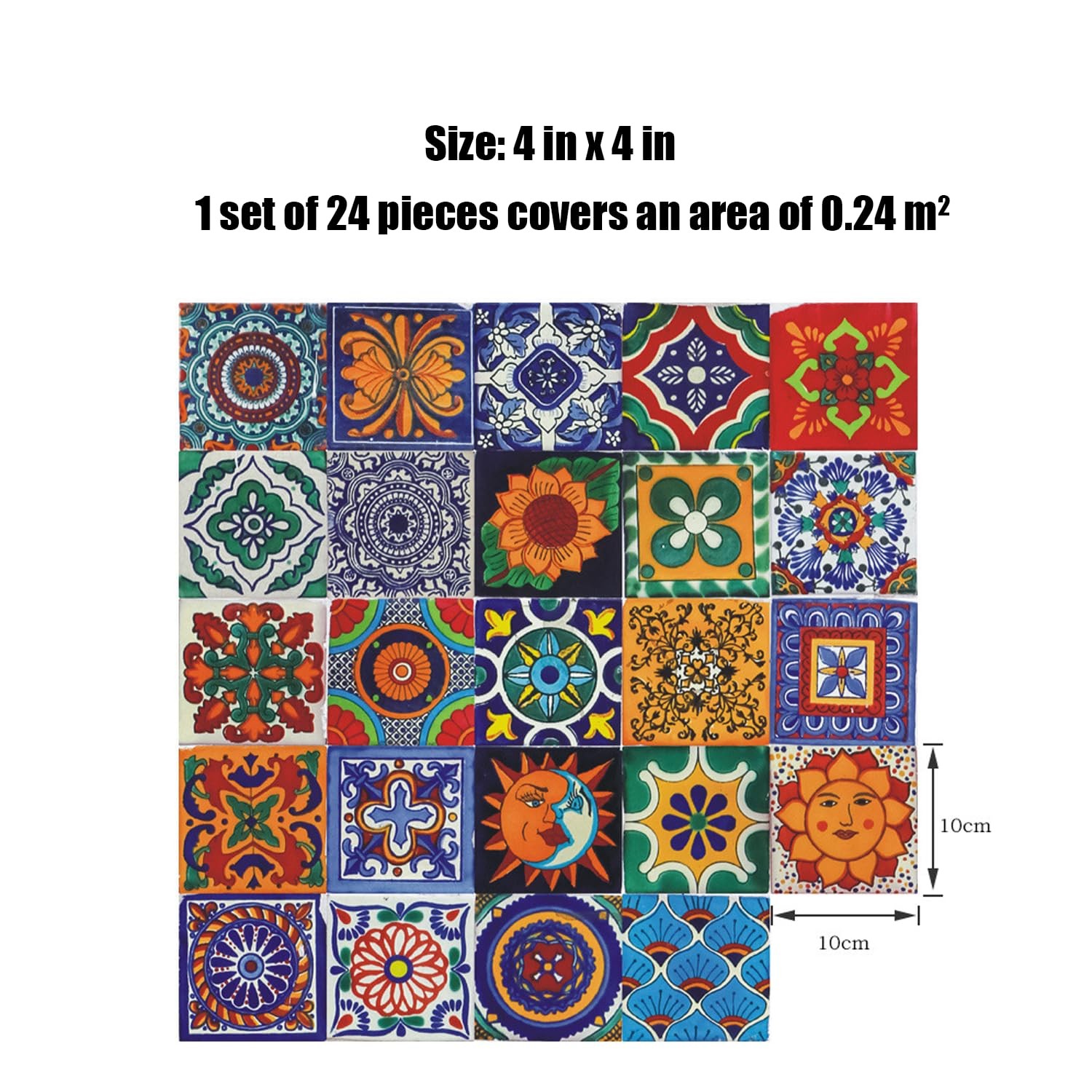 24Pcs Tile Stickers 3.93×3.93 Inch Bohemian Style Peel and Stick 4x4in