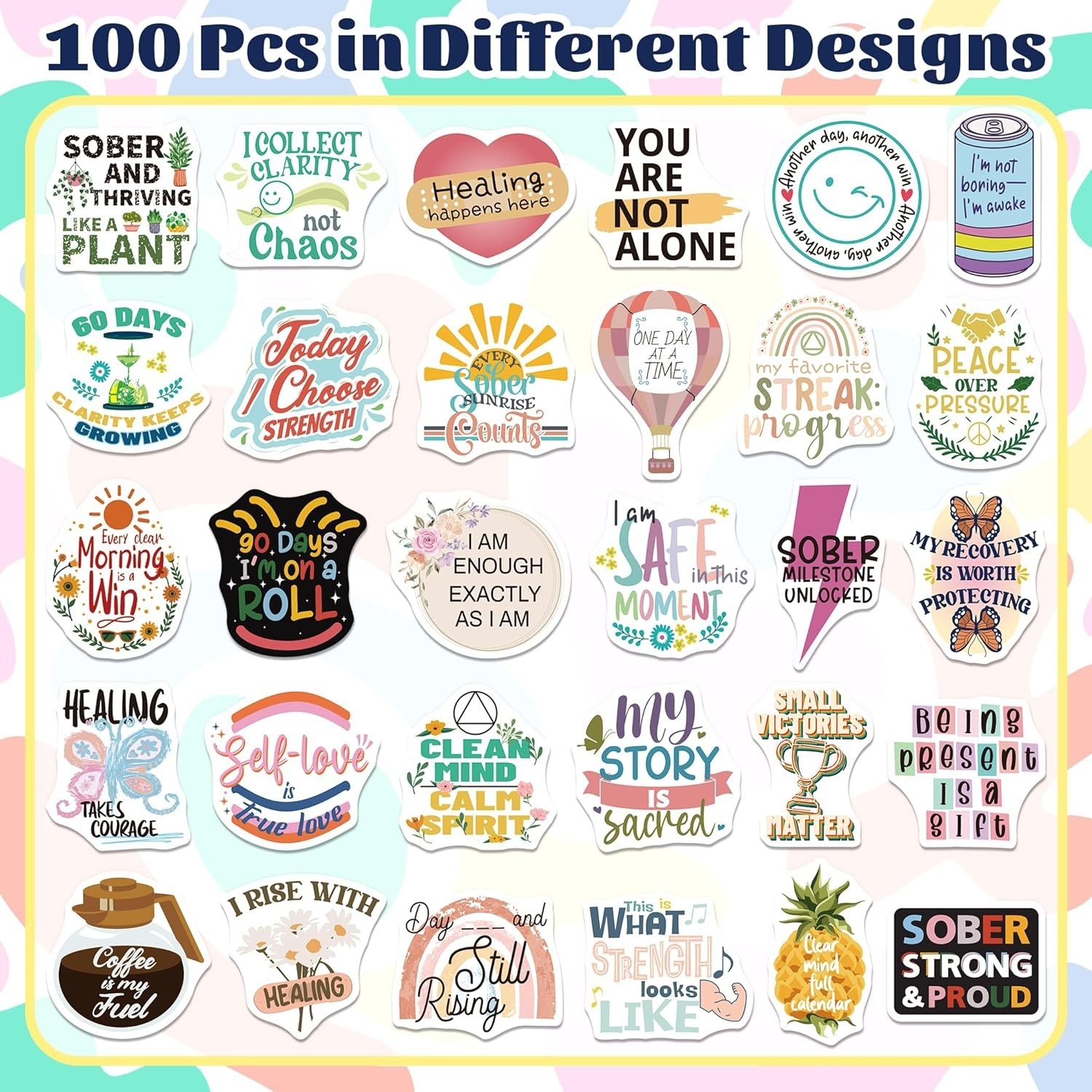 200 PCS Sober Stickers Positive Sobriety Stickers Women Men Adults Teens Vinyl