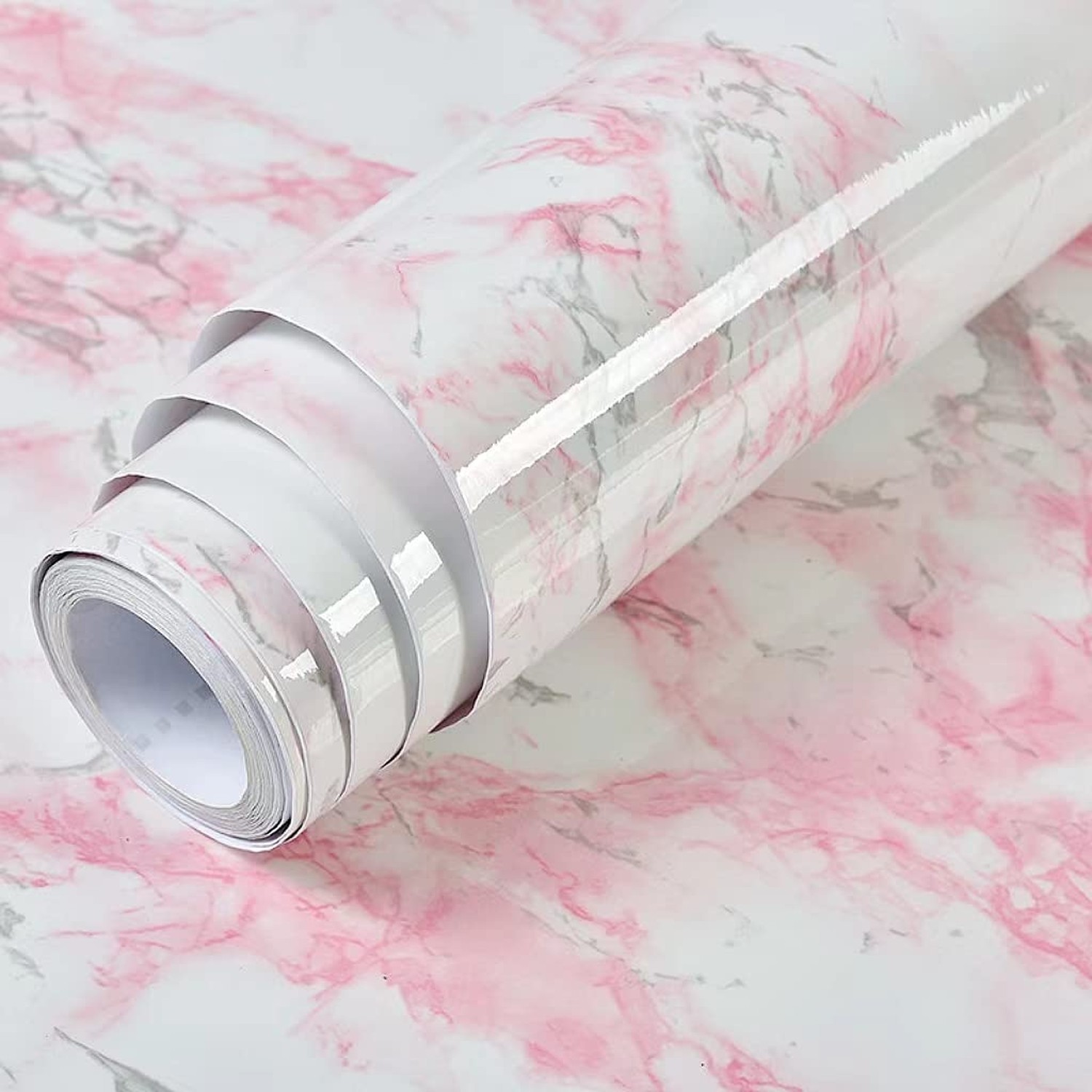 VIOPVERY Pink Marble Contact Paper Self Adhesive 35" x 197", Glossy Vinyl Wra…