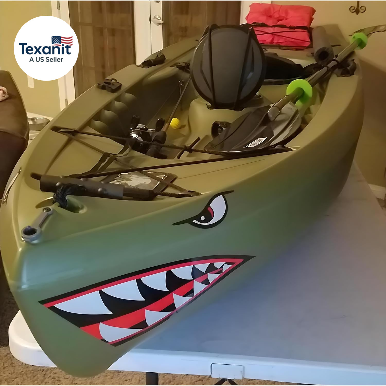 Shark Teeth Sticker， Waterproof PVC Flying Tiger Shark Mouth Decal for Kayak, Ca