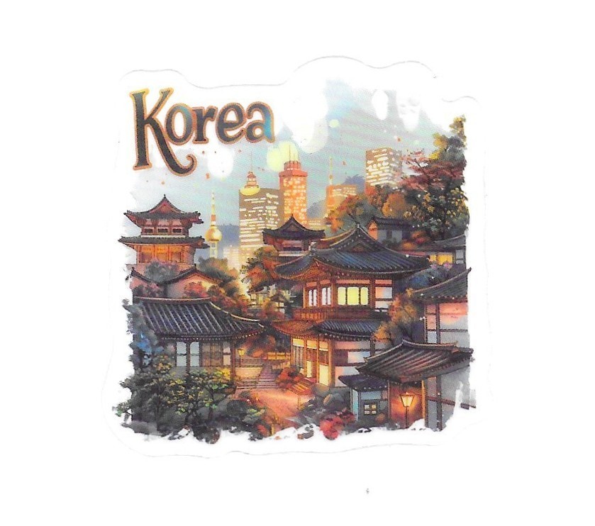 Korea Hanok Traditional Village Seoul Skyline Die Cut Clear Asian Vinyl Sticker