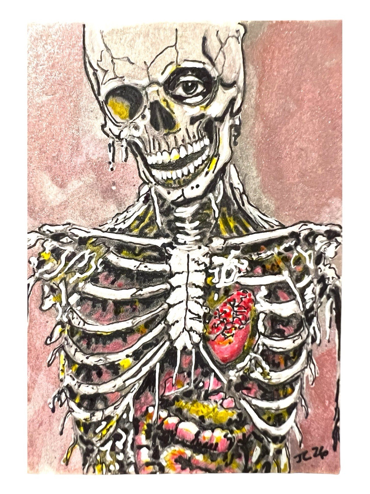 Skeleton Art Stickers Set 3×4” Glossy Waterproof Horror ACEO Pop OOAK Prints