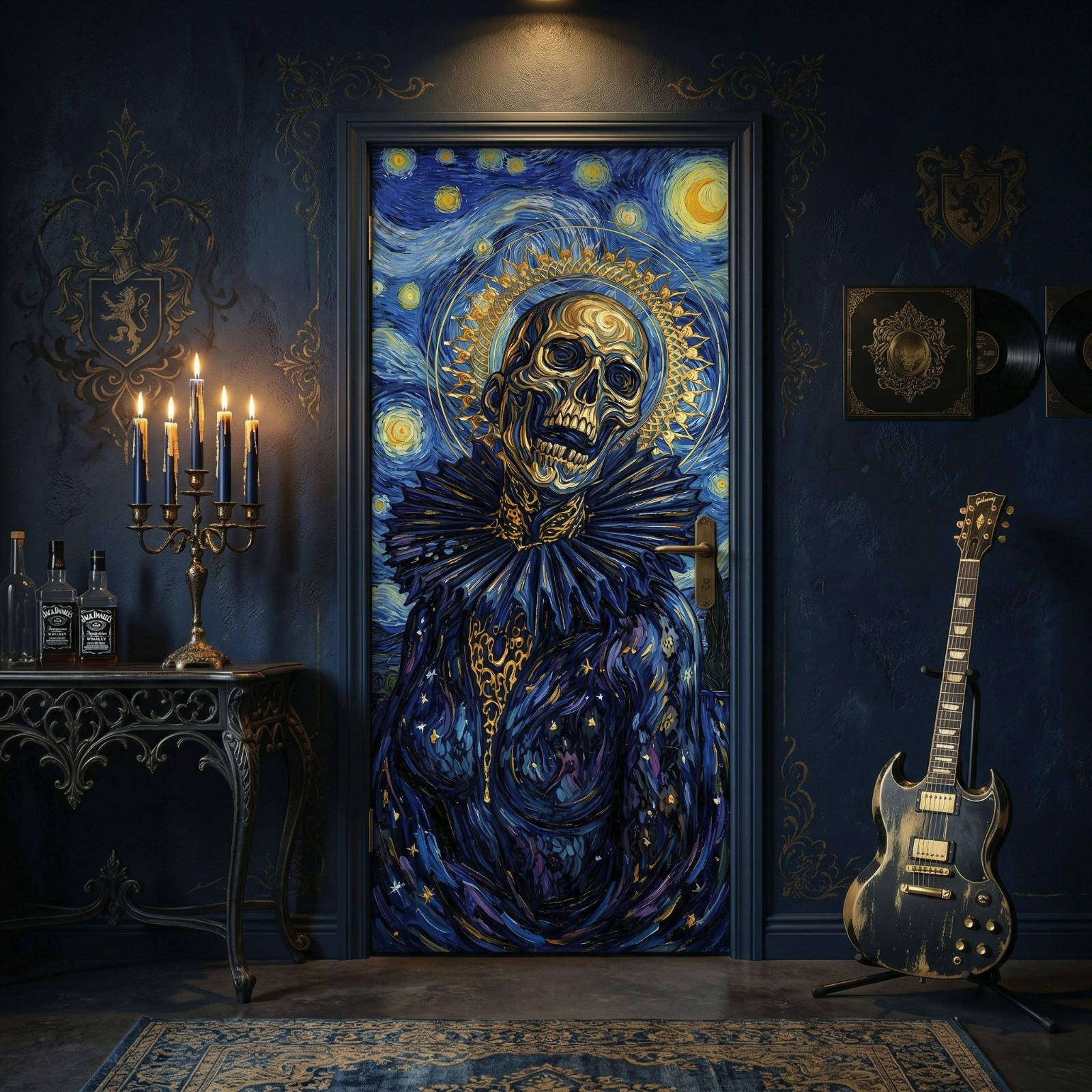 Darkness in Van Gogh's Starry Night Door Wrap, 1-piece Laminated Sticker Mural