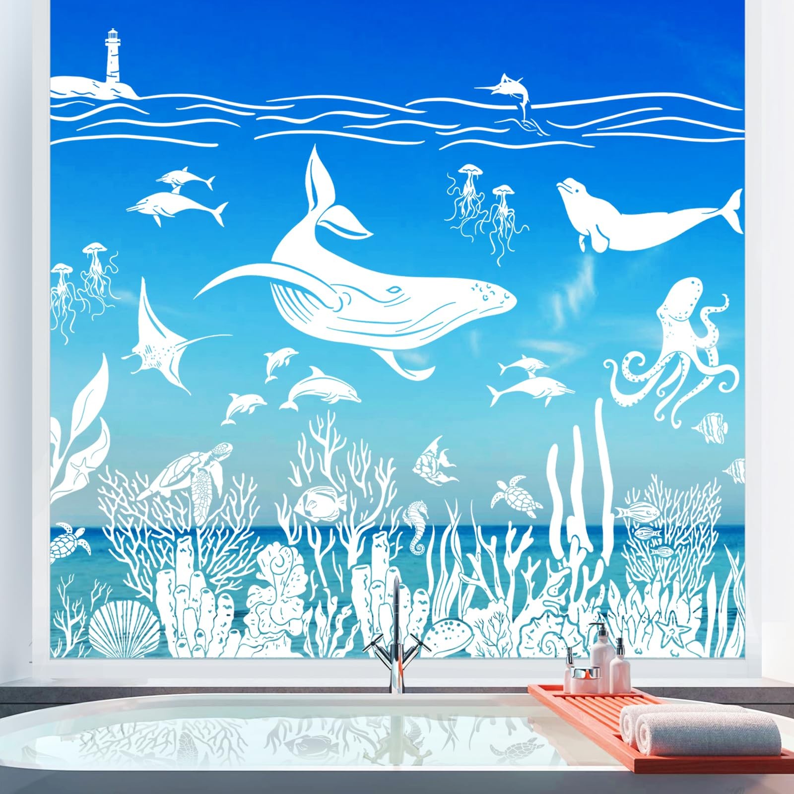 JarThenaAMCS 9 Sheets Under The Sea Window Clings 7.9 x 11.8 inch, White