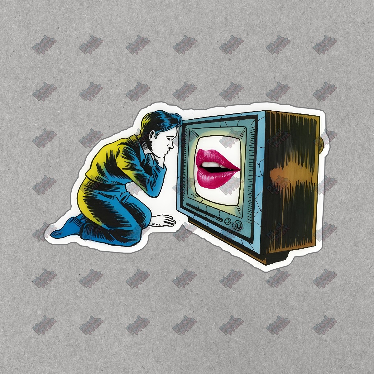 Retro Television Art Print Vintage Comic Style Pop Culture Commentary #8732