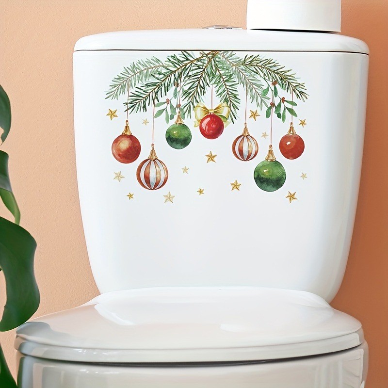 Christmas Toilet Sticker Self-Adhesive Xmas Ornaments for Holiday Bathroom Decor